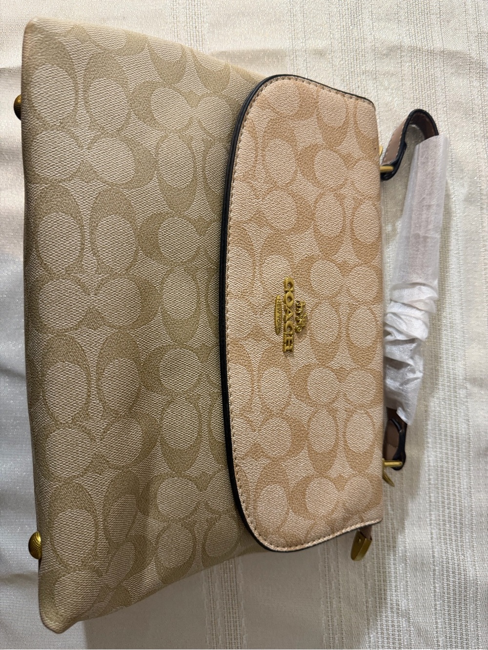 Coach Beige Signature Canvas Crossbody Bag with Gold Hardware